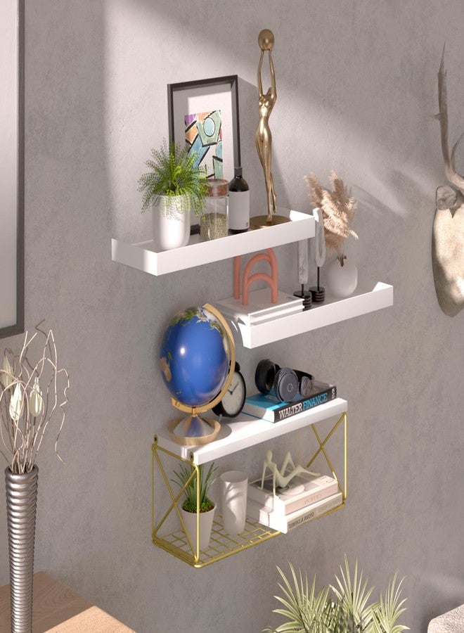 Bloddream Floating Bathroom Shelves with Wire Storage Basket, Wall Mounted Shelf Over Toilet, 3+1 Tier Wall Decor Small 15.7 Inch Set of 3(White) - Image 5